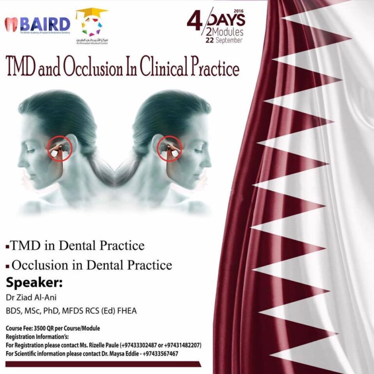 TMD And Occlusion In Clinical Practice Course: Module 1 22-23 Sep 2016 : Dr Ziad Al-Ani